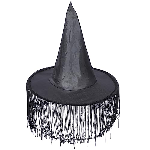 ULDIGI Quasten-hexenhut Karneval Schwarzer Hut Cosplay-kostüme Halloween-hexenmütze Lustiger Partyhut Halloween-requisiten Dekorativer Halloween-hut Zaubererhut Damen Hut Stoff Black von ULDIGI