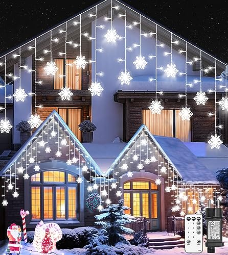 ULIGHTOWN Eisregen Lichterkette Außen 10.7m, 240 LED Weihnachtsbeleuchtung Schneeflocke Strombetrieben mit Fernbedienung, IP44 wasserdicht Timer 8 Modi für Silvester, Fenster Deko von ULIGHTOWN