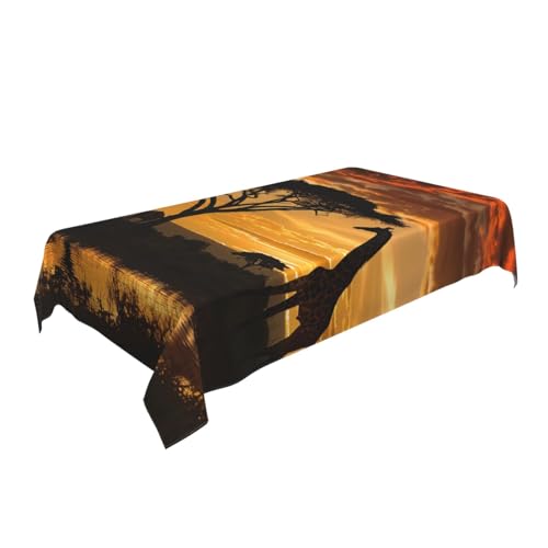 ULKMFFCF Bedruckte Stoff-Tischdecke mit Giraffen- und Bäumen bei Dämmerung in Afrika, 228 x 152 cm, waschbar, rechteckig, Tischdecke für Küche, Esszimmer, Partys, Hochzeiten, Festivals von ULKMFFCF