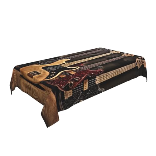 ULKMFFCF Bedruckte Stoff-Tischdecke mit Gitarre, Bass, Musikinstrumente, 228 x 152 cm, waschbar, rechteckig, Tischdecke für Küche, Esszimmer, Partys, Hochzeiten, Festivals von ULKMFFCF