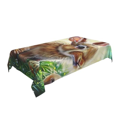 ULKMFFCF Bedruckte Stoff-Tischdecke mit Hasen-Motiv, 228 x 152 cm, waschbar, rechteckig, Tischdecke für Küche, Esszimmer, Partys, Hochzeiten, Festivals von ULKMFFCF