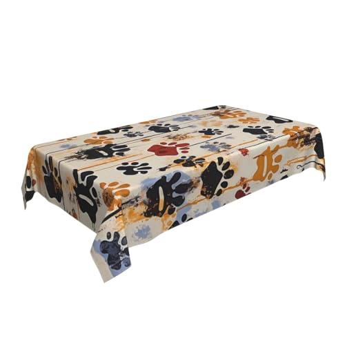 ULKMFFCF Bedruckte Stoff-Tischdecke mit Hundeknochen-Fußabdruck, 228 x 152 cm, waschbar, rechteckig, Tischdecke für Küche, Esszimmer, Partys, Hochzeiten, Festivals von ULKMFFCF