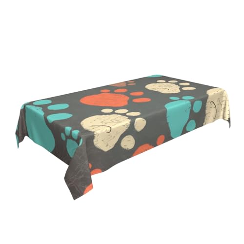 ULKMFFCF Bedruckte Stoff-Tischdecke mit Hundepfoten-Aufdruck, 228 x 152 cm, waschbar, rechteckig, Tischdecke für Küche, Esszimmer, Partys, Hochzeiten, Festivals von ULKMFFCF