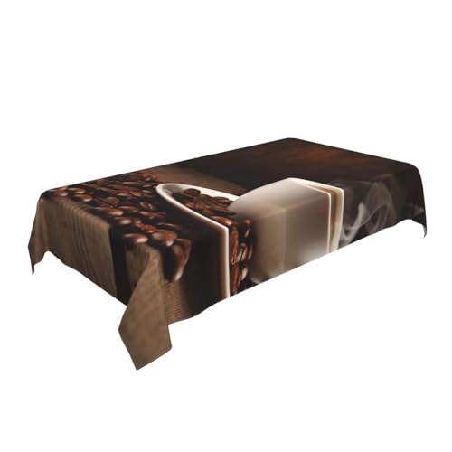 ULKMFFCF Bedruckte Stoff-Tischdecke mit Kaffeetasse und Kaffeebohnen, 228 x 152 cm, waschbar, rechteckig, Tischdecke für Küche, Esszimmer, Partys, Hochzeiten, Festivals von ULKMFFCF