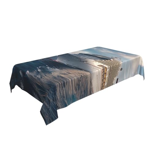 ULKMFFCF Bedruckte Stoff-Tischdecke mit Kreuzfahrtschiff, 228 x 152 cm, waschbar, rechteckig, Tischdecke für Küche, Esszimmer, Partys, Hochzeiten, Festivals von ULKMFFCF