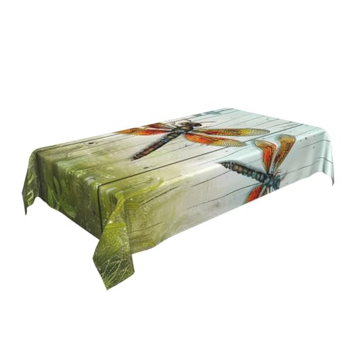 ULKMFFCF Bedruckte Stoff-Tischdecke mit Libellenzaun, 228 x 152 cm, waschbar, rechteckig, Tischdecke für Küche, Esszimmer, Partys, Hochzeiten, Festivals von ULKMFFCF