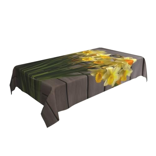 ULKMFFCF Bedruckte Stoff-Tischdecke mit Narzissen-Strauß, 228 x 152 cm, waschbar, rechteckig, Tischdecke für Küche, Esszimmer, Partys, Hochzeiten, Festivals von ULKMFFCF