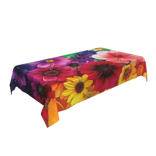 ULKMFFCF Bedruckte Stoff-Tischdecke mit Regenbogenblumen, 228 x 152 cm, waschbar, rechteckig, Tischdecke für Küche, Esszimmer, Partys, Hochzeiten, Festivals von ULKMFFCF