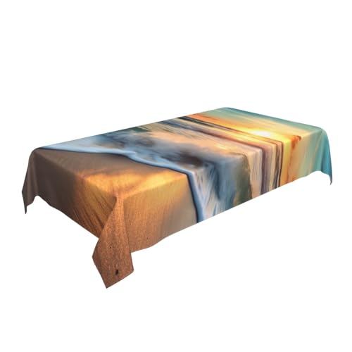 ULKMFFCF Bedruckte Stoff-Tischdecke mit Strand-Sonnenuntergang, 228 x 152 cm, waschbar, rechteckig, Tischdecke für Küche, Esszimmer, Partys, Hochzeiten, Festivals von ULKMFFCF