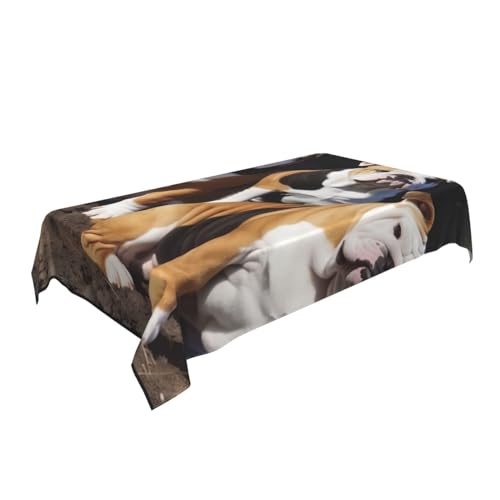 ULKMFFCF Bedruckte Stoff-Tischdecke mit englischen Bulldoggen, 228 x 152 cm, waschbar, rechteckig, Tischdecke für Küche, Esszimmer, Partys, Hochzeiten, Festivals von ULKMFFCF