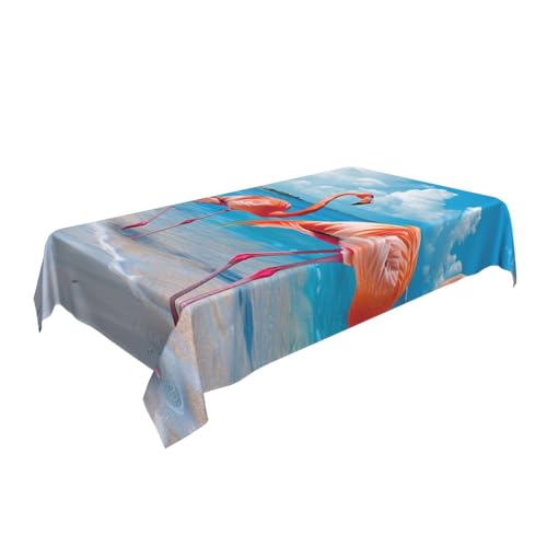 ULKMFFCF Bedruckte Stoff-Tischdecke mit niedlichem Flamingo am Strand, 228 x 152 cm, waschbar, rechteckig, Tischdecke für Küche, Esszimmer, Partys, Hochzeiten, Festivals von ULKMFFCF