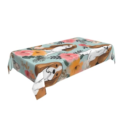 ULKMFFCF Bedruckte Stoff-Tischdecke mit süßem Basset-Hound-Motiv, 228 x 152 cm, waschbar, rechteckig, Tischdecke für Küche, Esszimmer, Partys, Hochzeiten, Festivals von ULKMFFCF