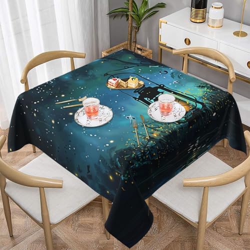 ULKMFFCF Bedruckte quadratische Tischdecke mit Glühwürmchen und Laternen, 152 x 152 cm, waschbare Stoff-Tischdecke, dekorativ für Küche, Esszimmer, Partys, Hochzeiten, Festivals von ULKMFFCF