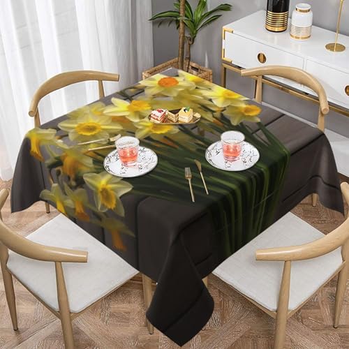 ULKMFFCF Bedruckte quadratische Tischdecke mit Narzissenstrauß, 137 x 137 cm, waschbare Stoff-Tischdecke, dekorativ für Küche, Esszimmer, Partys, Hochzeiten, Festivals von ULKMFFCF