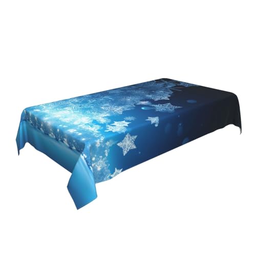 ULKMFFCF Blaue Weihnachtstischdecke mit Schneeflocken-Motiv, bedruckt, 228 x 152 cm, waschbar, rechteckig, Tischdecke für Küche, Esszimmer, Partys, Hochzeiten, Festivals von ULKMFFCF