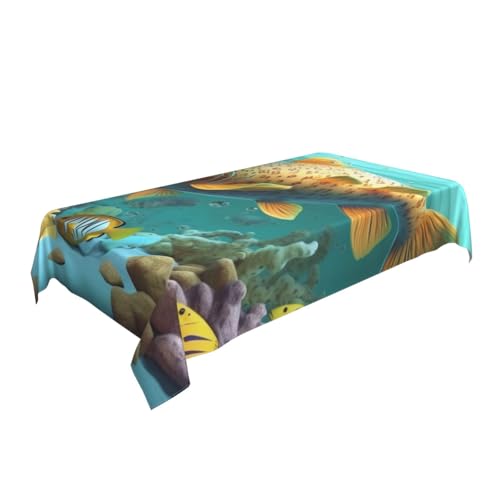 ULKMFFCF Bunte Fische unter dem Meer, bedruckte Stoff-Tischdecke, 228 x 152 cm, waschbar, rechteckig, Tischdecke für Küche, Esszimmer, Partys, Hochzeiten, Festivals von ULKMFFCF