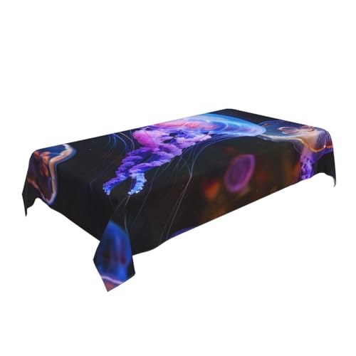 ULKMFFCF Bunte Quallen bedruckte Stoff-Tischdecke, 228 x 152 cm, waschbar, rechteckig, Tischdecke für Küche, Esszimmer, Partys, Hochzeiten, Festivals von ULKMFFCF