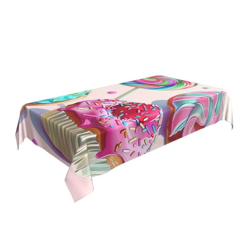 ULKMFFCF Bunte Tischdecke mit süßem Lutscher, Cupcake, Donut, bedruckt, 228 x 152 cm, waschbar, rechteckig, Tischdecke für Küche, Esszimmer, Partys, Hochzeiten, Festivals von ULKMFFCF