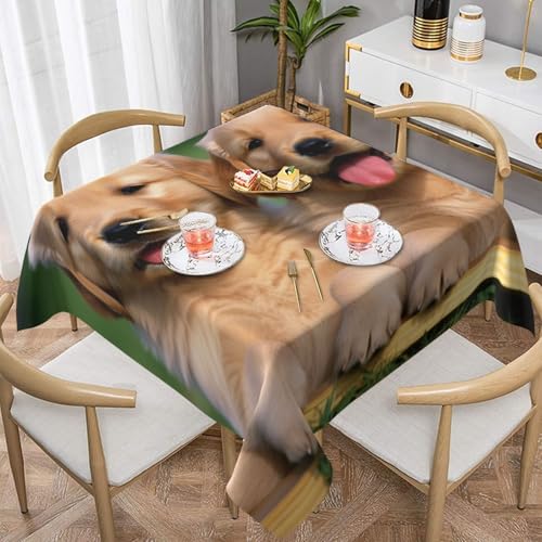 ULKMFFCF Golden Retriever Tischdecke, bedruckt, quadratisch, 137 x 137 cm, waschbare Stoff-Tischdecke, dekorativ für Küche, Esszimmer, Partys, Hochzeiten, Festivals von ULKMFFCF