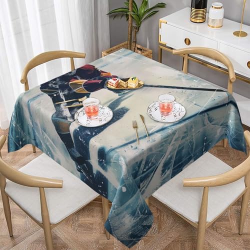 ULKMFFCF Hockey-Sport-Tischdecke, bedruckt, quadratisch, 137 x 137 cm, waschbare Stoff-Tischdecke, dekorativ für Küche, Esszimmer, Partys, Hochzeiten, Festivals von ULKMFFCF