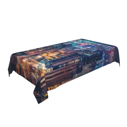 ULKMFFCF Hongkong bedruckte Stoff-Tischdecke, 228 x 152 cm, waschbar, rechteckig, Tischdecke für Küche, Esszimmer, Partys, Hochzeiten, Festivals von ULKMFFCF