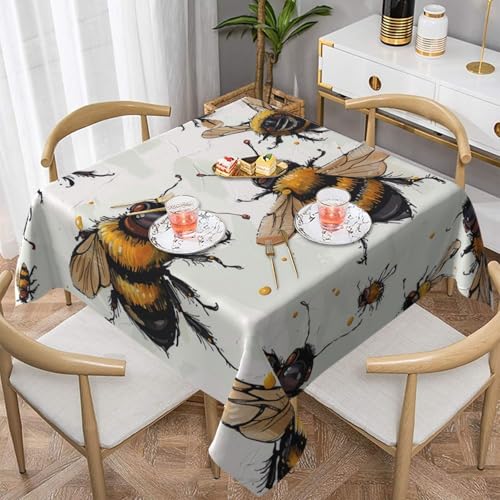 ULKMFFCF Lustige Bienen bedruckte quadratische Tischdecke, 152 x 152 cm, waschbare Stoff-Tischdecke, dekorativ für Küche, Esszimmer, Partys, Hochzeiten, Festivals von ULKMFFCF