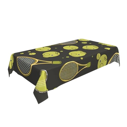 ULKMFFCF Lustige Tischdecke mit Tennisschlägern und Tennisbällen, bedruckt, 228 x 152 cm, waschbar, rechteckig, Tischdecke für Küche, Esszimmer, Partys, Hochzeiten, Festivals von ULKMFFCF