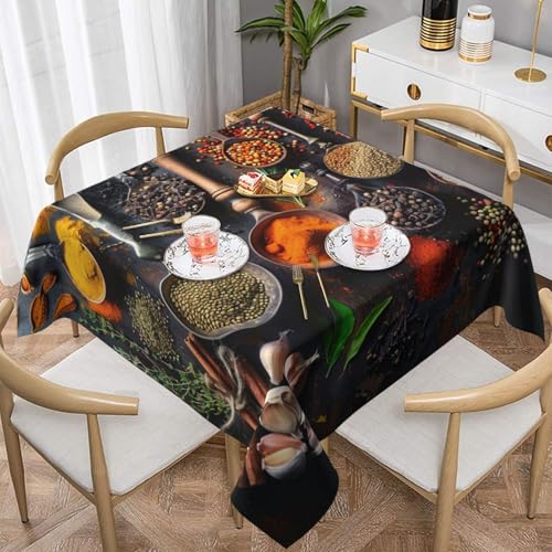 ULKMFFCF Quadratische Tischdecke, Gewürze, bedruckt, 137 x 137 cm, waschbare Stoff-Tischdecke, dekorativ für Küche, Esszimmer, Partys, Hochzeiten, Festivals von ULKMFFCF