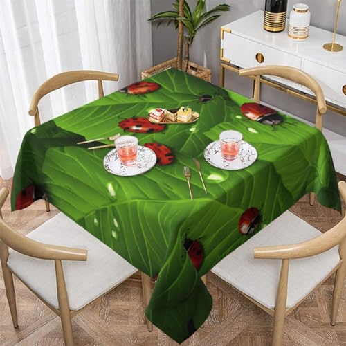 ULKMFFCF Quadratische Tischdecke mit Blättern und Marienkäfern, bedruckt, 152 x 152 cm, waschbare Stoff-Tischdecke, dekorativ für Küche, Esszimmer, Partys, Hochzeiten, Festivals von ULKMFFCF