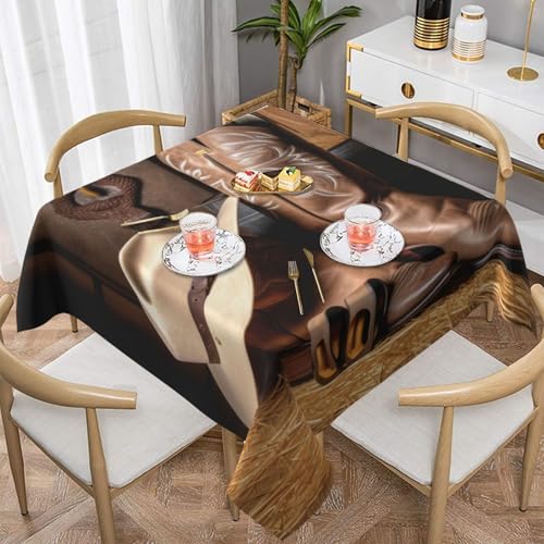 ULKMFFCF Quadratische Tischdecke mit Cowboyhut, Westernstiefel, bedruckt, 152 x 152 cm, waschbare Stoff-Tischdecke, dekorativ für Küche, Esszimmer, Partys, Hochzeiten, Festivals von ULKMFFCF