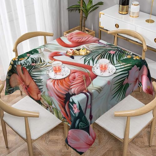 ULKMFFCF Quadratische Tischdecke mit Flamingo-Blumen, bedruckt, 137 x 137 cm, waschbare Stoff-Tischdecke, dekorativ für Küche, Esszimmer, Partys, Hochzeiten, Festivals von ULKMFFCF