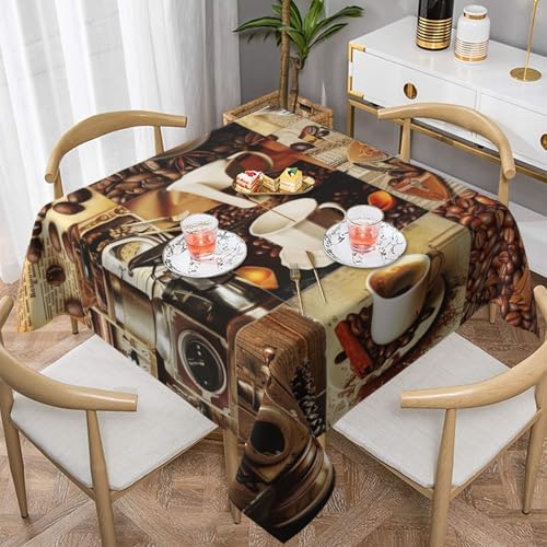 ULKMFFCF Quadratische Tischdecke mit Kaffee-Collage, bedruckt, 137 x 137 cm, waschbare Stoff-Tischdecke, dekorativ für Küche, Esszimmer, Partys, Hochzeiten, Festivals von ULKMFFCF