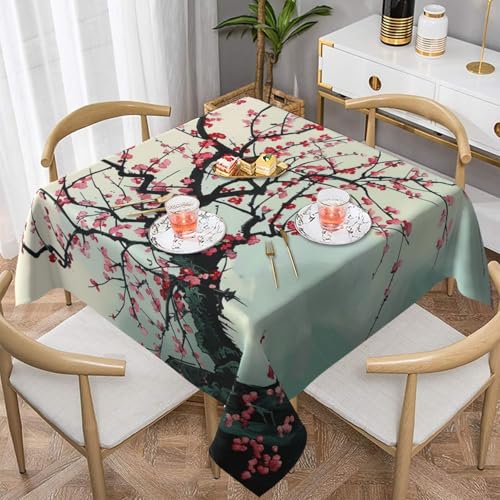 ULKMFFCF Quadratische Tischdecke mit japanischem Kirschbaum-Druck, 137 x 137 cm, waschbare Stoff-Tischdecke, dekorativ für Küche, Esszimmer, Partys, Hochzeiten, Festivals von ULKMFFCF