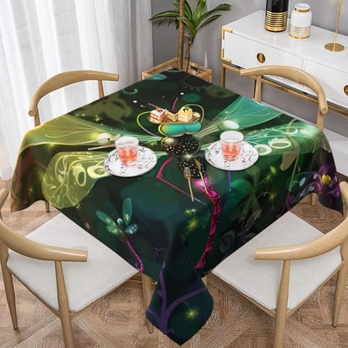 ULKMFFCF Quadratische Tischdecke mit niedlichem Libellen-Druck, 152 x 152 cm, waschbare Stoff-Tischdecke, dekorativ für Küche, Esszimmer, Partys, Hochzeiten, Festivals von ULKMFFCF