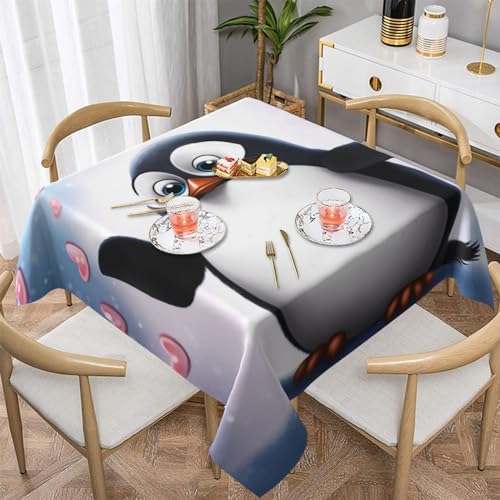 ULKMFFCF Quadratische Tischdecke mit niedlichem Pinguin-Motiv, 137 x 137 cm, waschbare Stoff-Tischdecke, dekorativ für Küche, Esszimmer, Partys, Hochzeiten, Festivals von ULKMFFCF