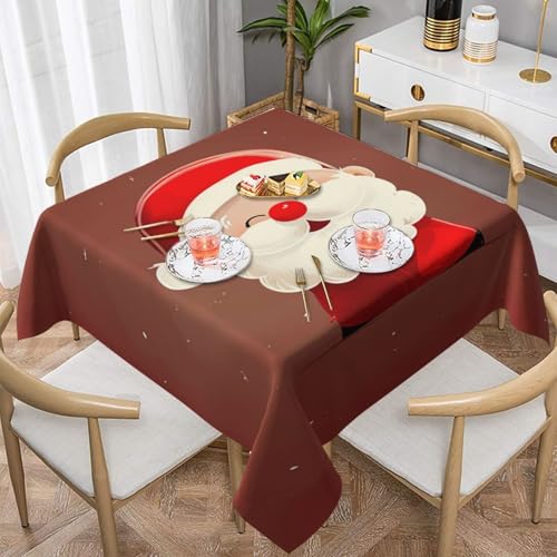 ULKMFFCF Quadratische Tischdecke mit niedlichem Weihnachtsmann-Motiv, 137 x 137 cm, waschbare Stoff-Tischdecke, dekorativ für Küche, Esszimmer, Partys, Hochzeiten, Festivals von ULKMFFCF