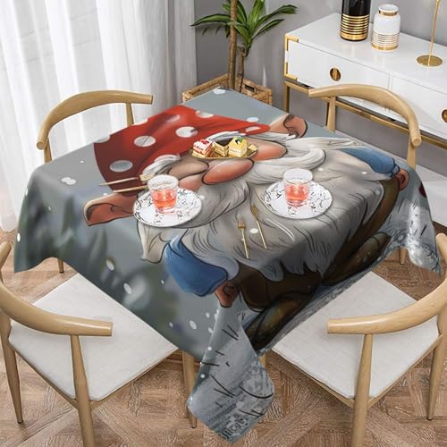 ULKMFFCF Quadratische Tischdecke mit niedlichem Zwerg, bedruckt, 152 x 152 cm, waschbare Stoff-Tischdecke, dekorativ für Küche, Esszimmer, Partys, Hochzeiten, Festivals von ULKMFFCF