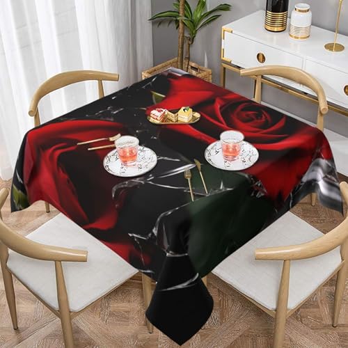 ULKMFFCF Quadratische Tischdecke mit rotem Rosenmuster, 152 x 152 cm, waschbare Stoff-Tischdecke, dekorativ für Küche, Esszimmer, Partys, Hochzeiten, Festivals von ULKMFFCF