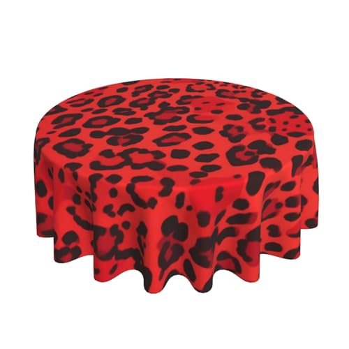 ULKMFFCF Rote Tischdecke mit Leopardenmuster, rund, 152,4 cm, waschbar, Stoff-Tischdecke für Küche, Esszimmer, Partys, Hochzeiten, Festivals von ULKMFFCF