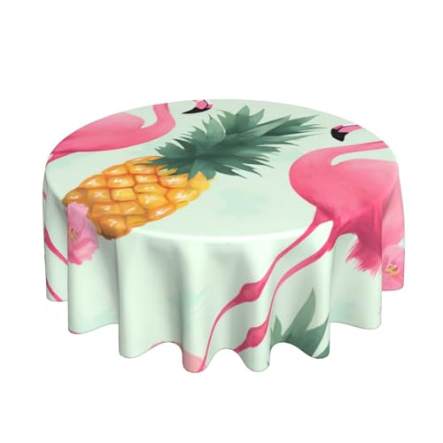 ULKMFFCF Runde Tischdecke mit Cartoon-Flamingo-Ananas, bedruckt, 152,4 cm, waschbar, Stoff-Tischdecke für Küche, Esszimmer, Partys, Hochzeiten, Festivals von ULKMFFCF