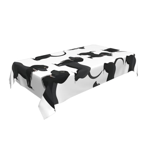 ULKMFFCF Schwarze Hunde Dackel bedruckte Stoff-Tischdecke 228 x 152 cm, waschbar, rechteckig, Tischdecke für Küche, Esszimmer, Partys, Hochzeiten, Festivals von ULKMFFCF