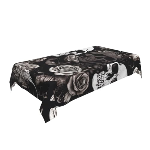 ULKMFFCF Schwarze Tischdecke mit Totenkopf-Motiv, 228 x 152 cm, waschbar, rechteckig, Tischdecke für Küche, Esszimmer, Partys, Hochzeiten, Festivals von ULKMFFCF