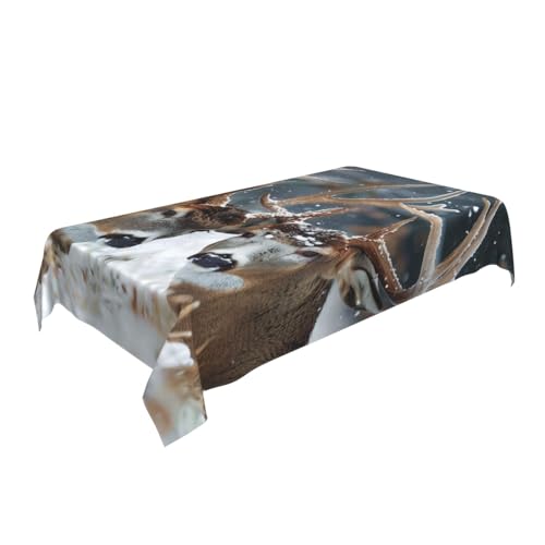 ULKMFFCF Stoff-Tischdecke mit Hirsch im schönen Schnee, 228 x 152 cm, waschbar, rechteckig, Tischdecke für Küche, Esszimmer, Partys, Hochzeiten, Festivals von ULKMFFCF