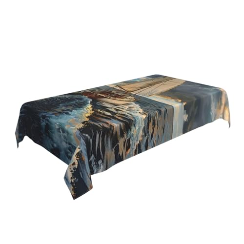 ULKMFFCF Stoff-Tischdecke mit Segelboot, waschbar, rechteckig, für Küche, Esszimmer, Partys, Hochzeiten, Festivals, 228 x 152 cm von ULKMFFCF