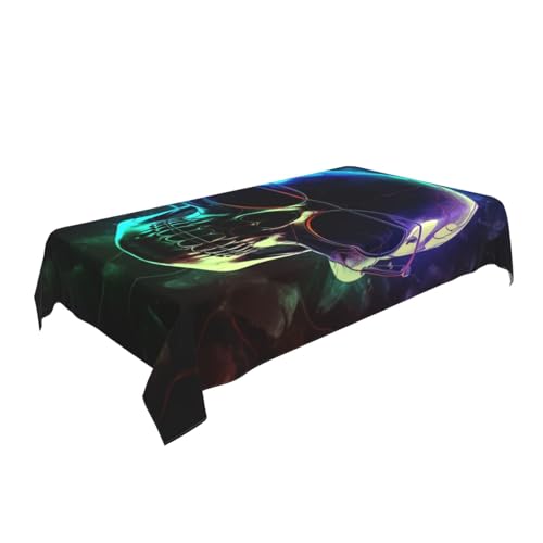 ULKMFFCF Stoff-Tischdecke mit coolem Totenkopf-Motiv, waschbar, rechteckig, für Küche, Esszimmer, Partys, Hochzeiten, Festivals, 228 x 152 cm von ULKMFFCF