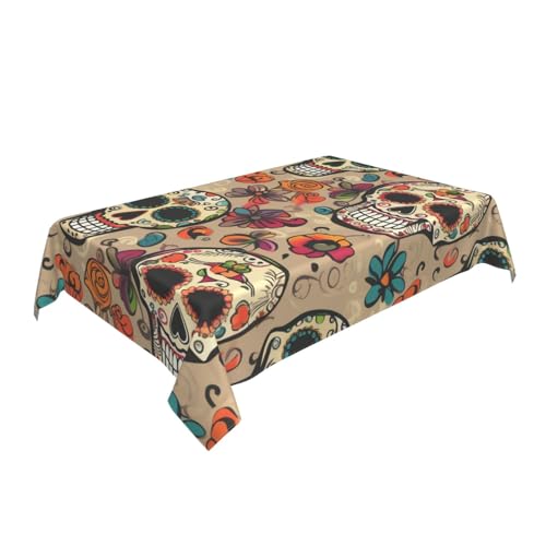 ULKMFFCF Stoff-Tischdecke mit mexikanischem Totenkopf-Motiv, waschbar, rechteckig, für Küche, Esszimmer, Partys, Hochzeiten, Festivals, 137 x 183 cm von ULKMFFCF