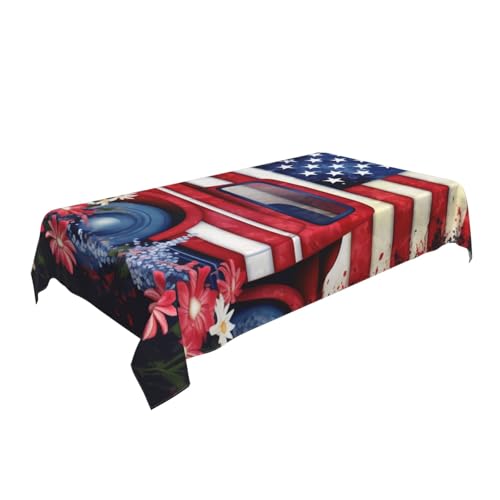 ULKMFFCF Stoff-Tischdecke mit patriotischer US-Flagge, 4. Juli, bedruckt, 228 x 152 cm, waschbar, rechteckig, Tischdecke für Küche, Esszimmer, Partys, Hochzeiten, Festivals von ULKMFFCF