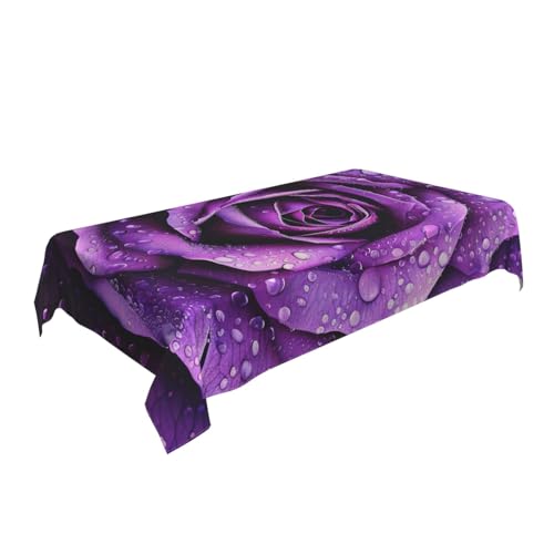 ULKMFFCF Stoff-Tischdecke mit violettem Rosenmuster, 228 x 152 cm, waschbar, rechteckig, Tischdecke für Küche, Esszimmer, Partys, Hochzeiten, Festivals von ULKMFFCF