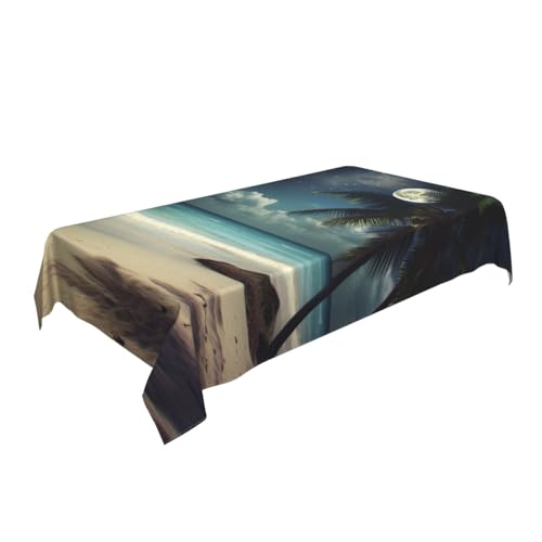 ULKMFFCF Tischdecke, Motiv: tropische Strandpalme mit Vollmond, bedruckt, 228 x 152 cm, waschbar, rechteckig, Tischdecke für Küche, Esszimmer, Partys, Hochzeiten, Festivals von ULKMFFCF