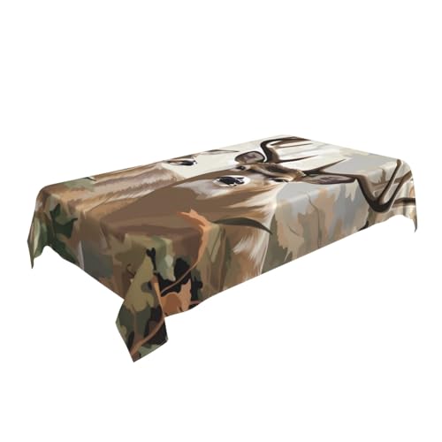 ULKMFFCF Tischdecke mit Camouflage-Hirsch-Motiv, 228 x 152 cm, waschbar, rechteckig, Tischdecke für Küche, Esszimmer, Partys, Hochzeiten, Festivals von ULKMFFCF